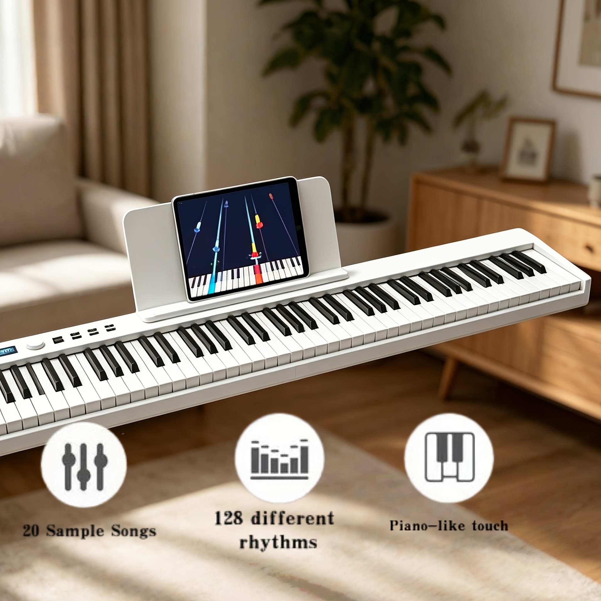 Practical professional-grade 88-key multifunctional advanced portable smart electronic piano keyboard professional piano size professional digital piano comes with a thick Oxford piano bag USB charging cable music sheet stand and sustain pedal