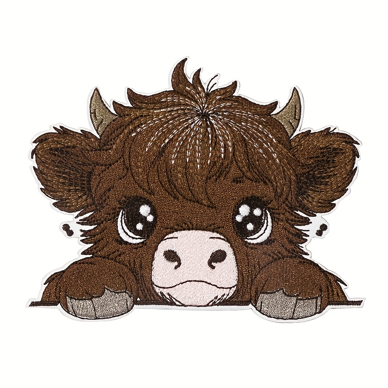 E-shop 1 Pack Hochlandrind-Aufnäher, Bauernhof-Tier-Patches, Kälber-Patches, süße Aufnäher zum Bügeln oder Nähen, geeignet für Kleidung, Rucksäcke,
