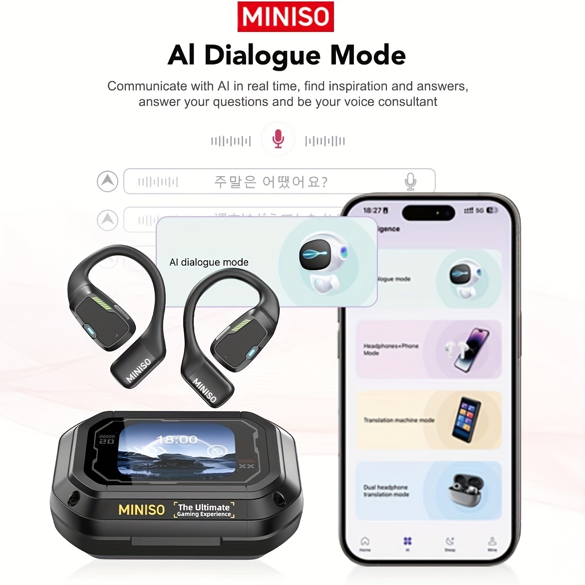 M98 AI Translation Wireless Headset with 150 Language Support, Long  Built-in Mic, HD Display, Wireless