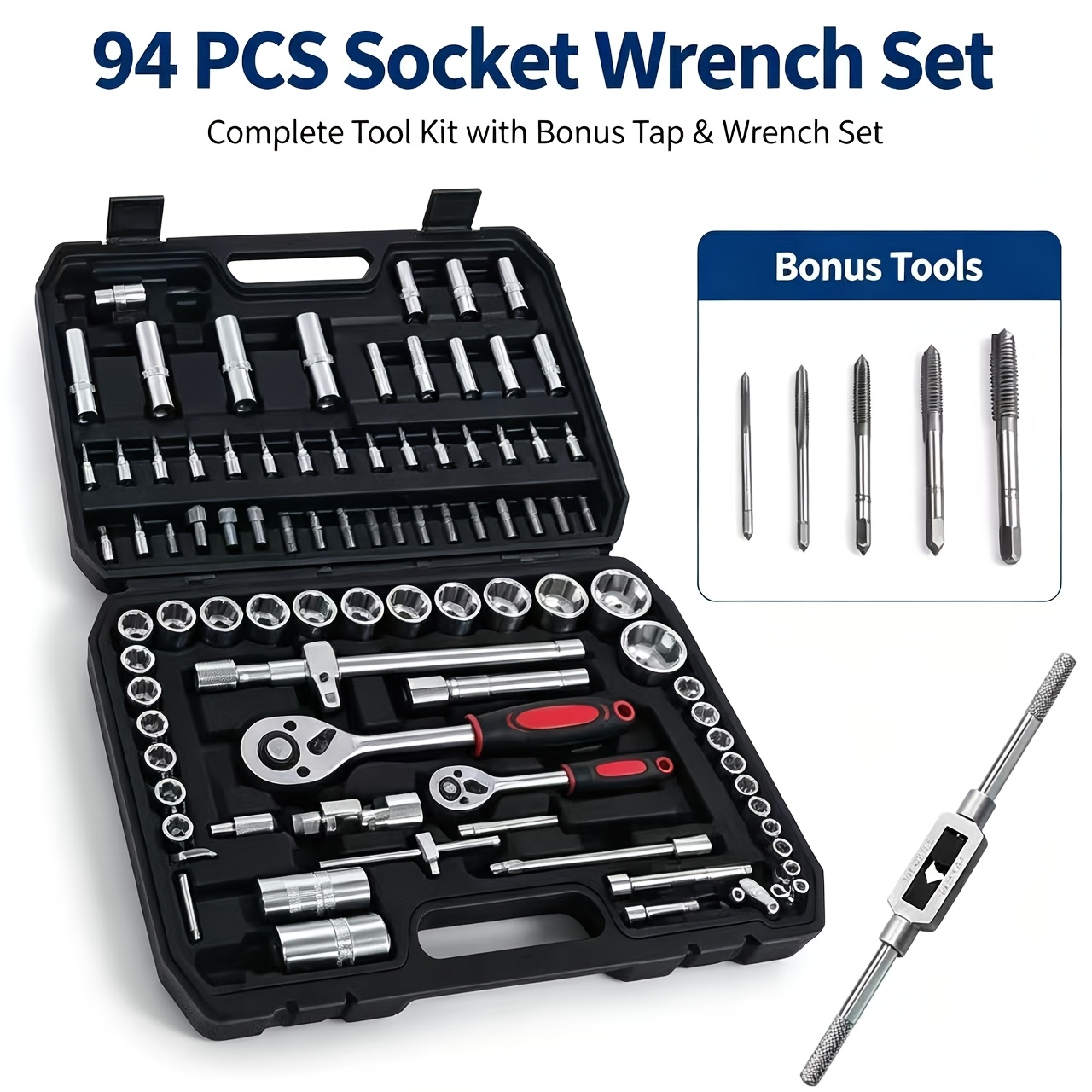 TEMU 100pcs Socket Wrench Set With Ratchet Box Tool Kit - Professional Household Tool Set - 1/2" / 1/4" Drive Socket Set - Perfect Of Household