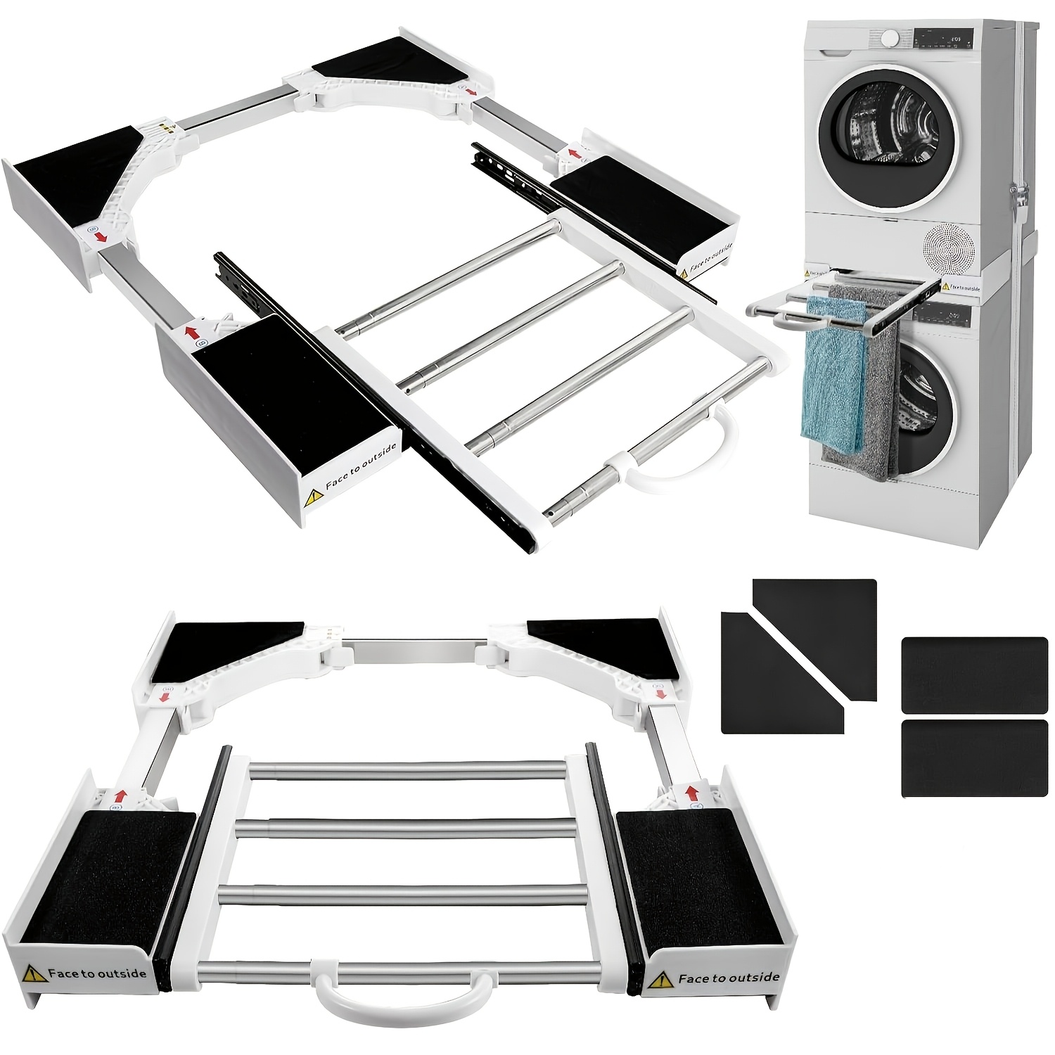 Washer Dryer Connecting Rack, Universal Connecting Frame With Retractable Towel Bar, Adjustable Size (46-72cm)