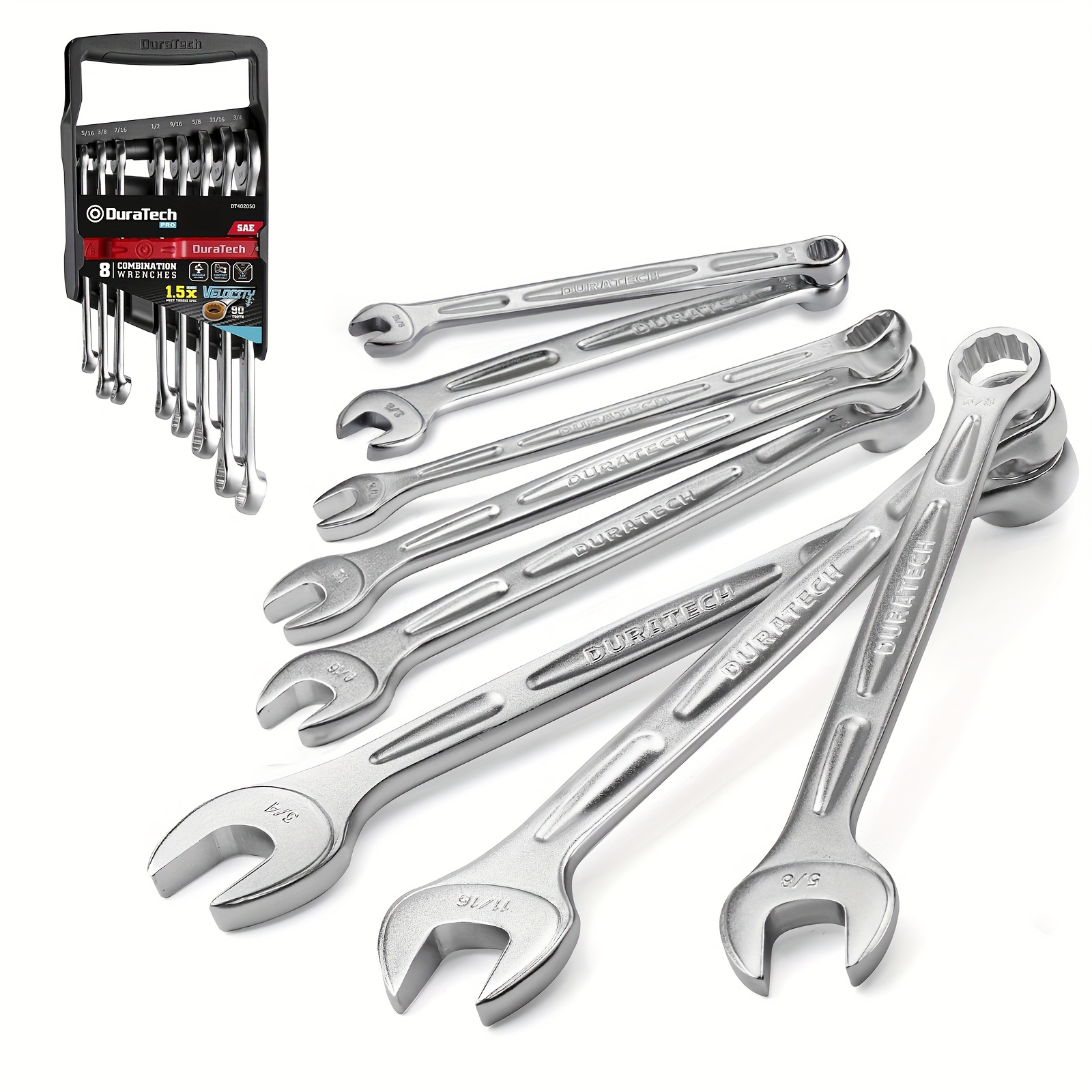 

Duratech 8- Combination Wrenches Set, Sae 5/16" To 3/4", 12-, Organizer