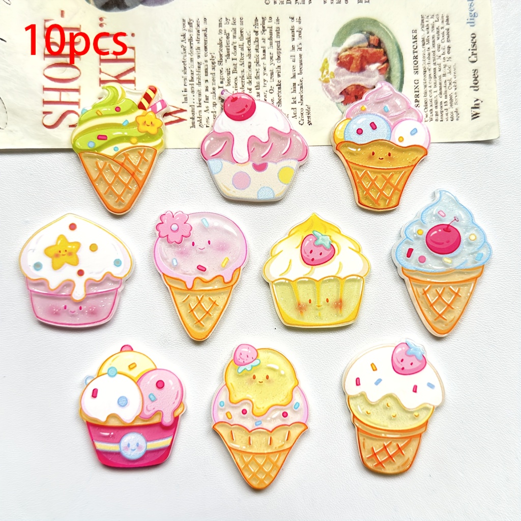 TEMU 10pcs Summer Cute And Fresh Snowball Ice Cream Acrylic Patch Diy Hair Clip Accessories, Diy Keychain, Phone Strap, Bag Charm Accessories