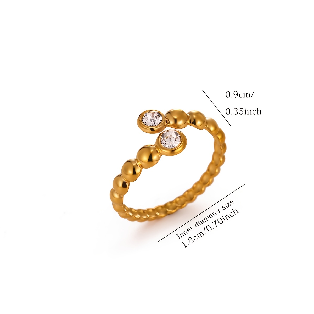 TEMU 1pc 304 Stainless Steel Polka Dot Round Cubic Synthetic Cubic Zirconiaia , Stylish And Minimalist Ring Jewelry, For Teenager