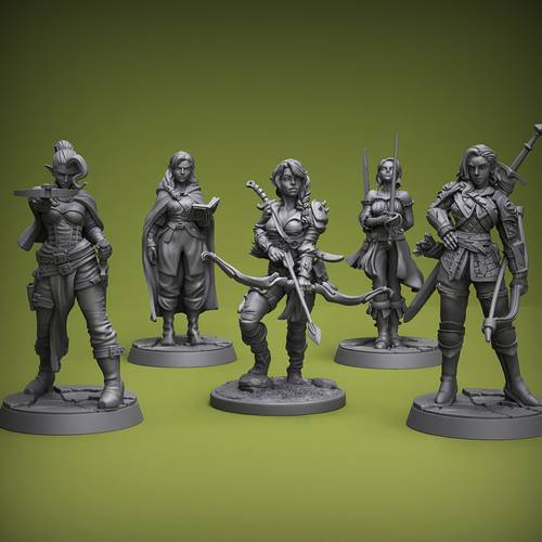 5 female adventurer models elf human class characters d d tabletop role playing unpainted gray models high definition printing suitable for tabletop role playing ttrpg miniature models holiday gifts for model enthusiasts