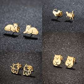 4 pairs cute cat stainless steel stud earrings for men punk animal jewelry gifts