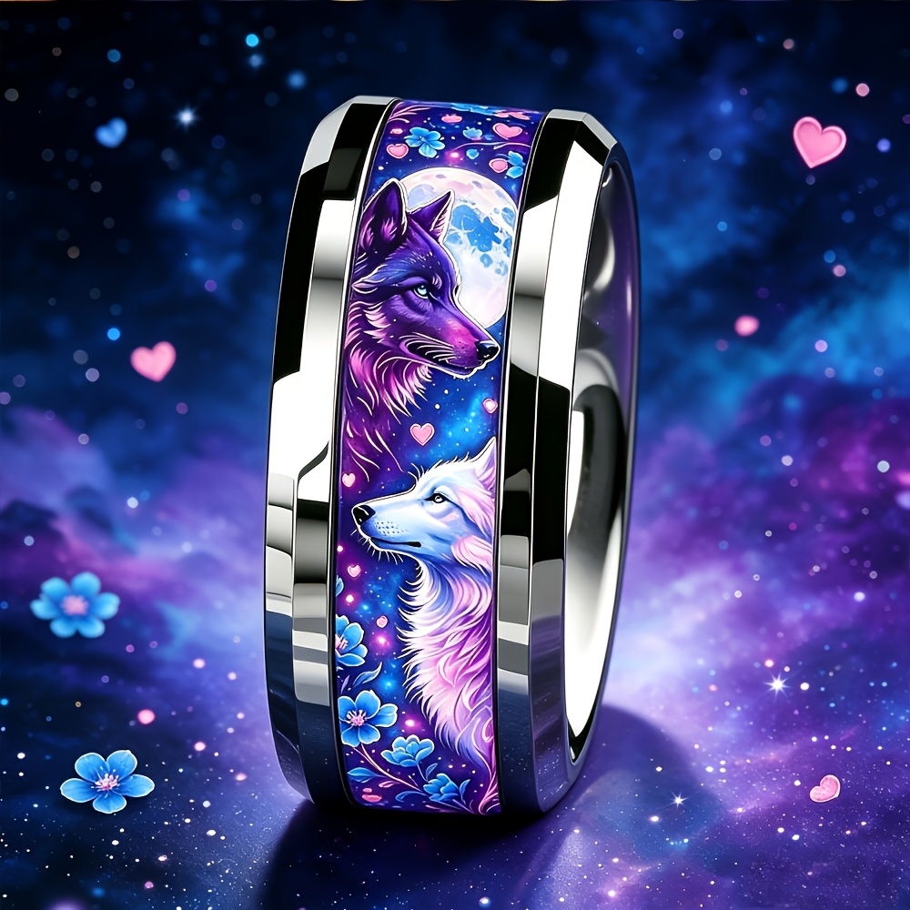 Romantic Dreamy Double Wolf Guardian Couple Ring