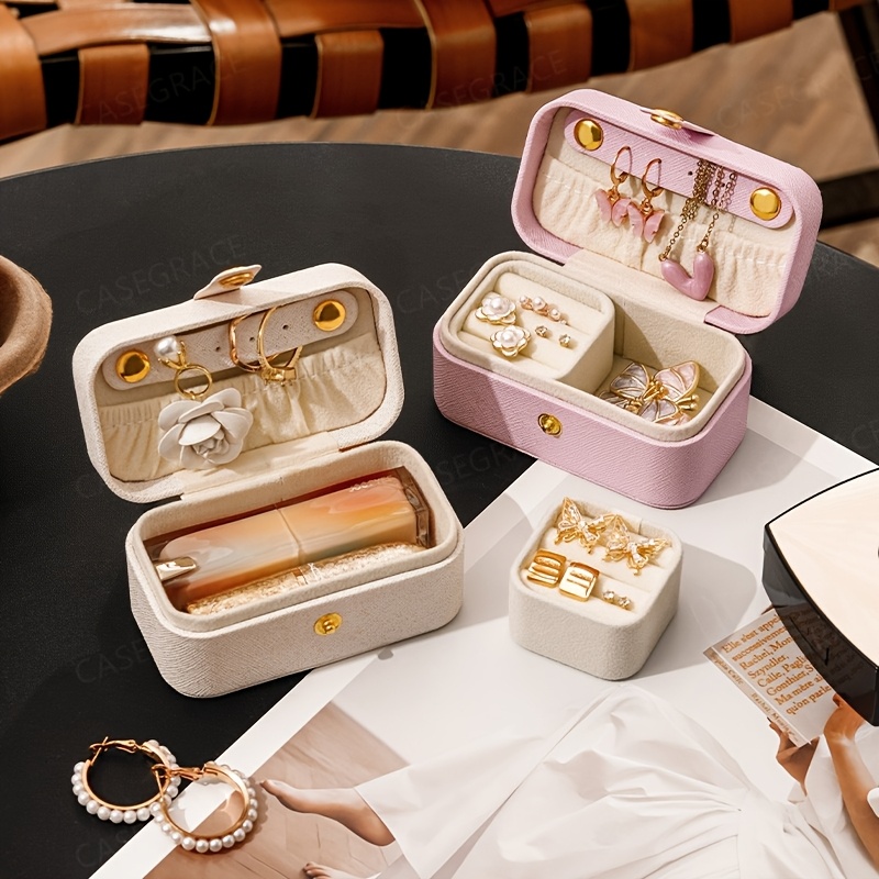 15pcs 2 in 1 mini portable jewelry box with detachable ring tray pearlescent   leather jewelry organizer for earrings necklaces rings hair clips travel jewelry case decorative jewelry box gift for her valentines day gift mothers day gift birthday present jewelry boxes Product details 6