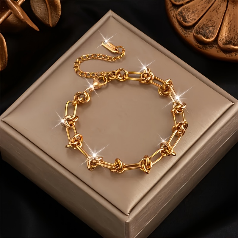 Luxurious, Fashionable And Elegant Women's Golden Stainless Steel Handmade Twisted Chain Casual Party Versatile Bracelet