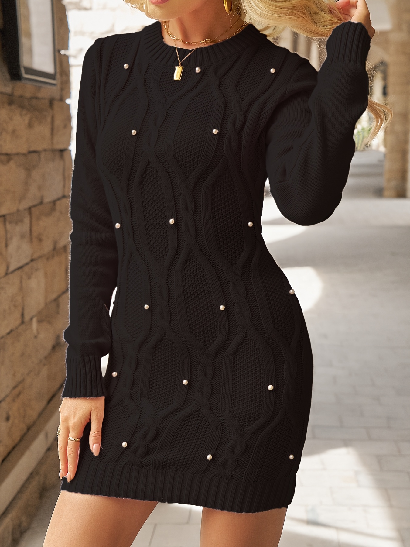 knee length dresses for ladies Romee Sweater Dress in Black- Misses and Plus (Xl-4x) Black / 3X main image 1
