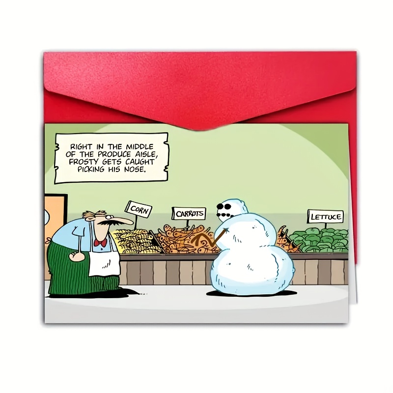 TEMU Funny Snowman Christmas Card - Suitable For Everyone, | Cartoon Design With Holiday Greetings