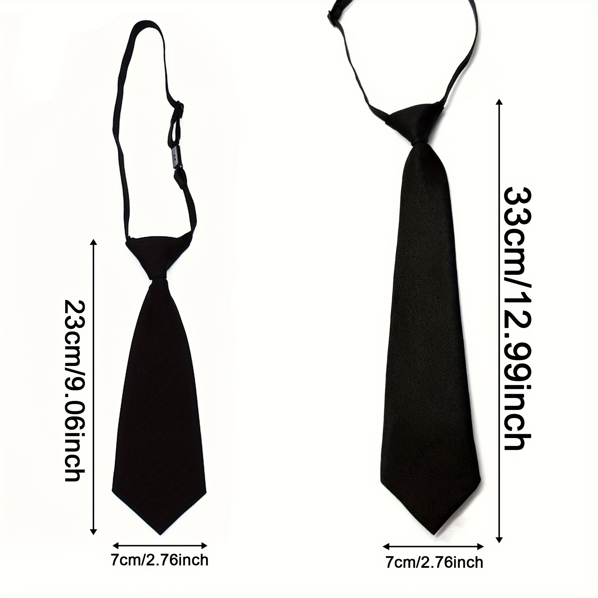 Image of 2pcs Set Of Black No-tie Short Neckties For Men And Women, Suitable For School Uniform Shirt Accessories, School Group Performances, And Lazy No-tie Use