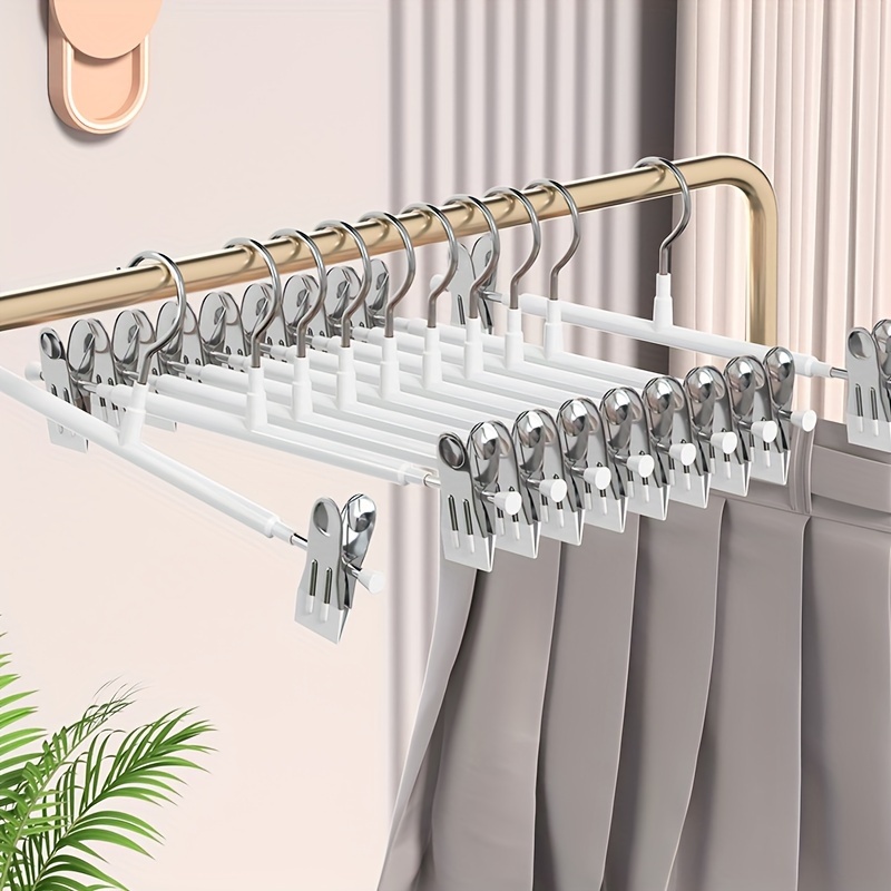 10pcs adjustable metal pants hangers no slip space saving closet organizer for skirts underwear more details 1