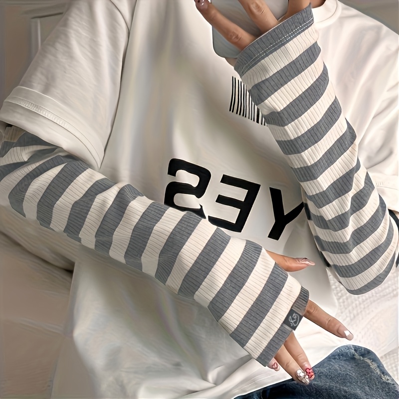 TEMU 1 Pair Summer Cooling Arm Sleeves, Loose Striped Ice Sleeves - Unisex Arm Sleeves