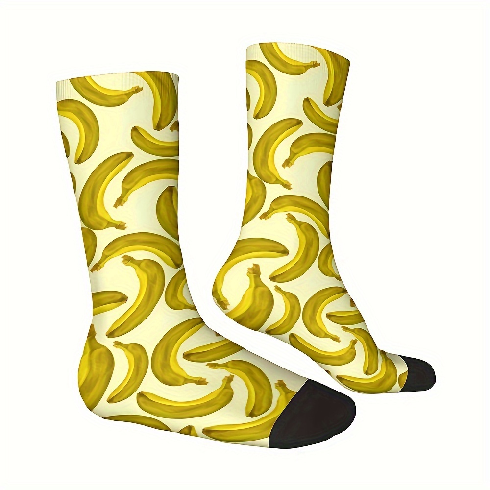 

Men's Novelty Banana Pattern Crew Socks - Breathable, Comfortable Polyester For Casual Outdoor Wear