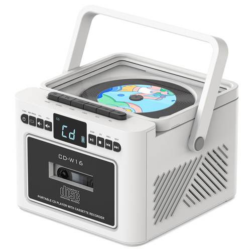 cd cassette player boombox with 5000mah rechargeable battery portable cd player 5w dual stereo speakers cd cassette player combo with fm radio remote control tape recording 3 5mm earphone jack support aux tf card usb for home