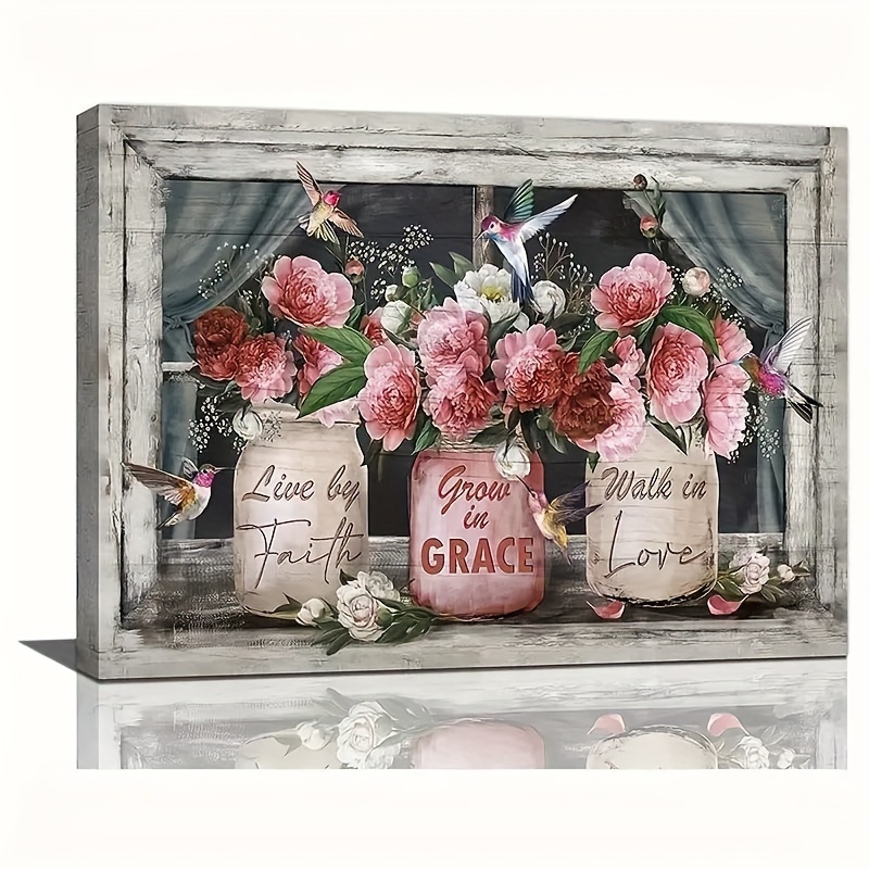 

1pc 30x40cm (11.81x15.75in)with Frame Farmhouse Canvas Wall Art, Wall Decor, Flower Painting Prints Framed Decor Country Home Artwork For Bedroom Bathroom Living Room