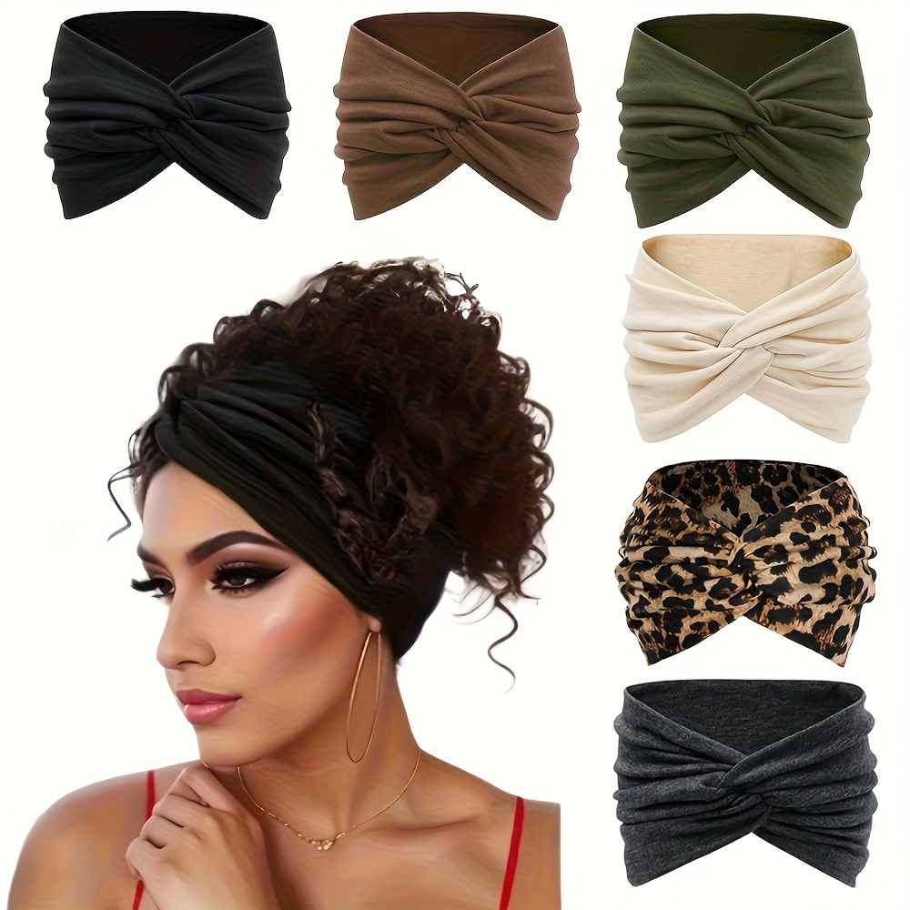 TEMU Set Of 6 Bohemian Style Wide Headbands For Ladies - Made From Soft, Flexible Material With A Twisted , In Solid Colors, Ideal For Athletic And Casual Wear