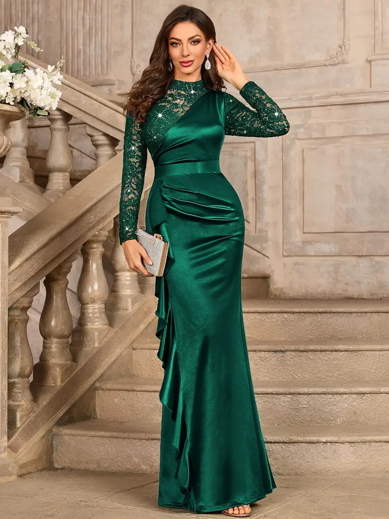 54506a womens elegant high neck long sleeve sequin lace - Temu Bahrain 54506a womens elegant high neck long sleeve sequin lace - Temu Bahrain