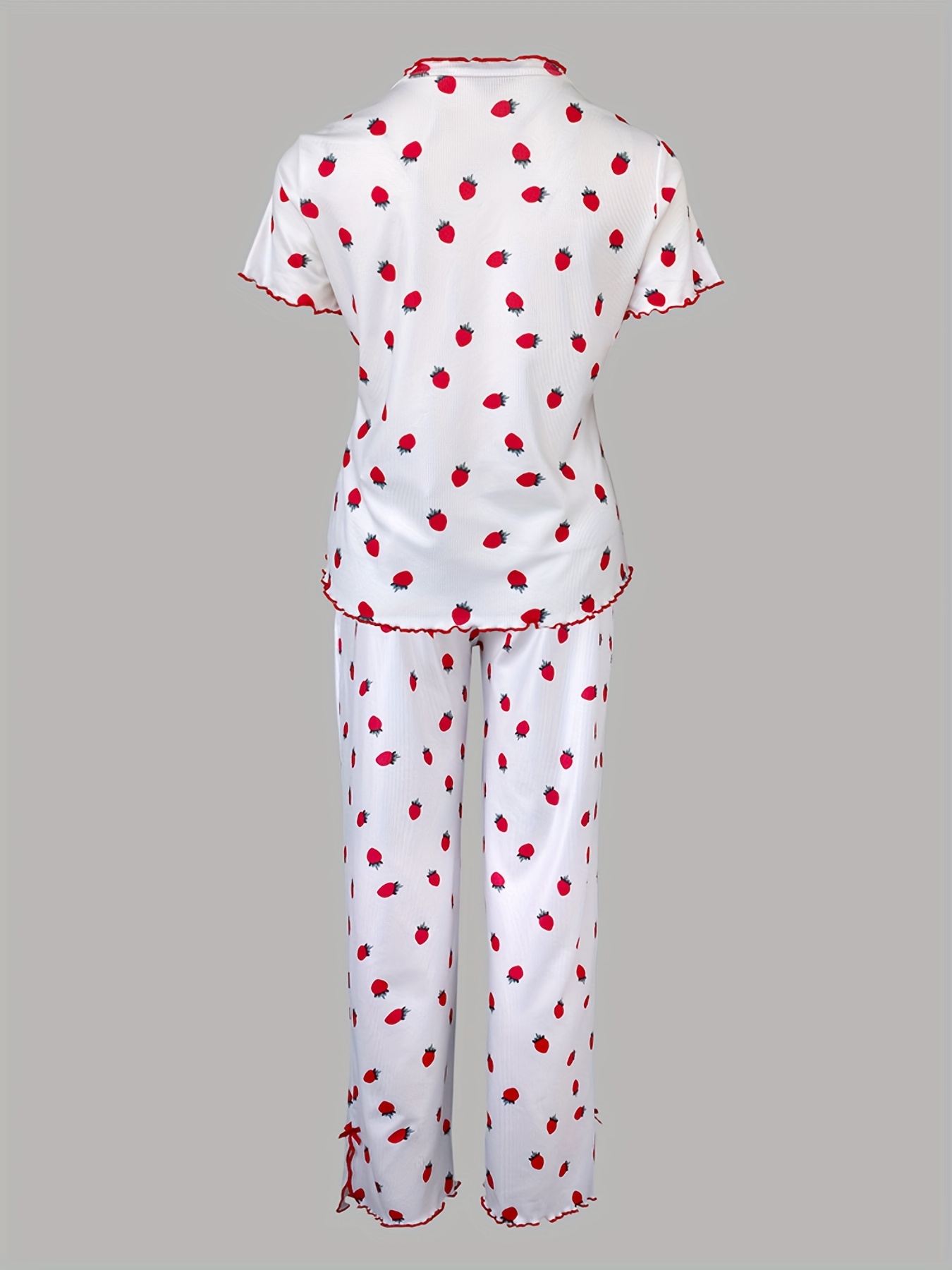 25AW Home Wear Trend 2pcs Strawberry Print Stand Collar Short Sleeve T-Shirt and Pants Pajama Set