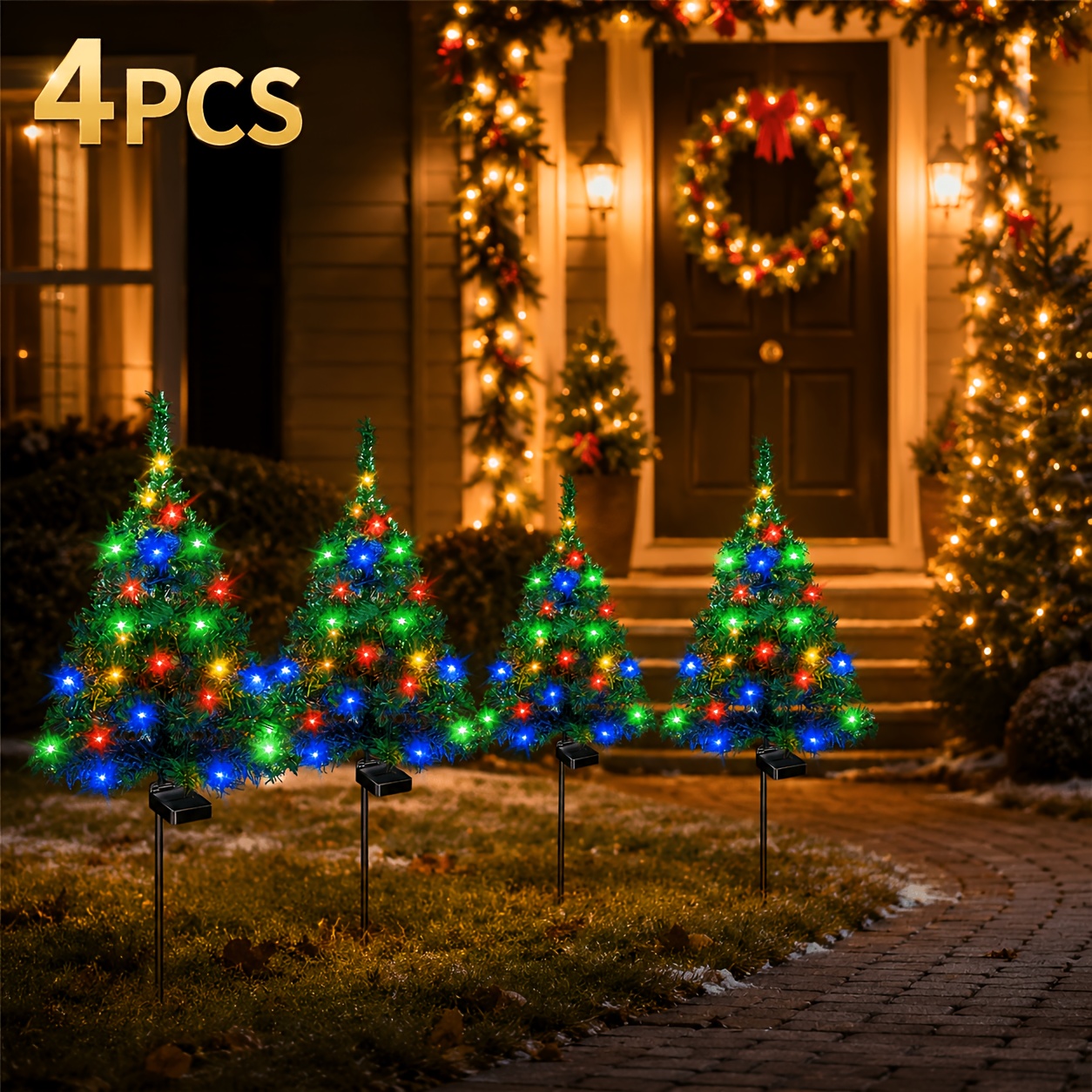 TEMU 4pcs Solar Christmas Tree Lights - Ip65, 1/2/4pcs Suitable For Outdoor Lawns, , - Durable Plastic, No Wiring Required, Solar Outdoor Lights