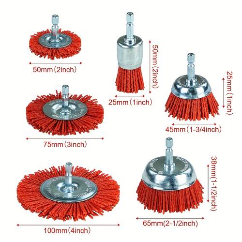 6pcs nylon filament abrasive wire brush wheel cup brush set with 1 4 inch shank 6 sizes nylon removal of rust paint reduced wire breakage