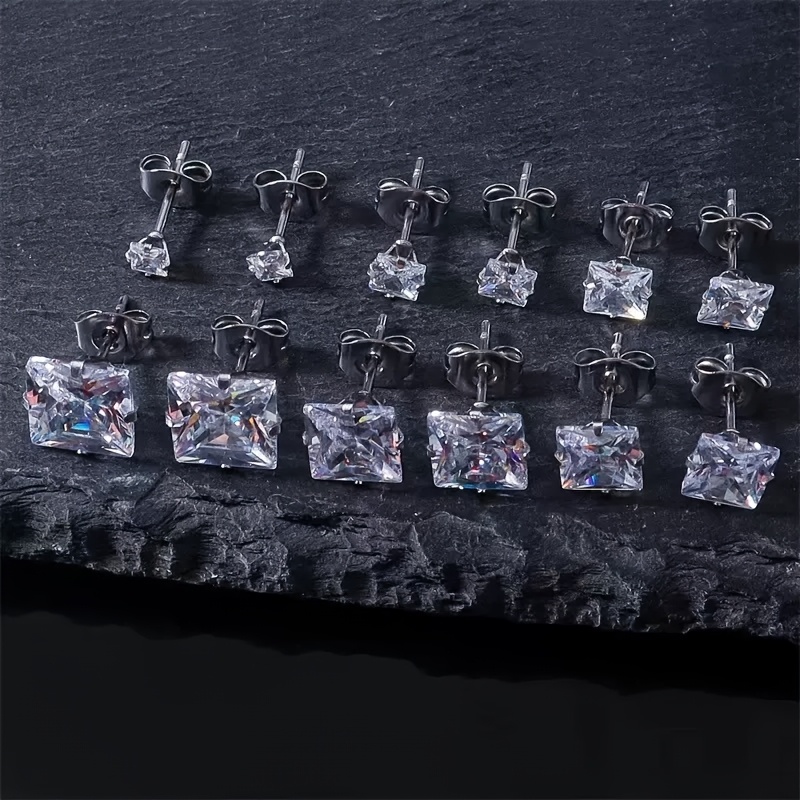 TEMU 1 Par de Pendientes de Acero Inoxidable 304, Zirconia Cúbica Sintética de 3-8 mm, Unisex, Diseño Minimalista y Elegante, Regalo para Fiestas