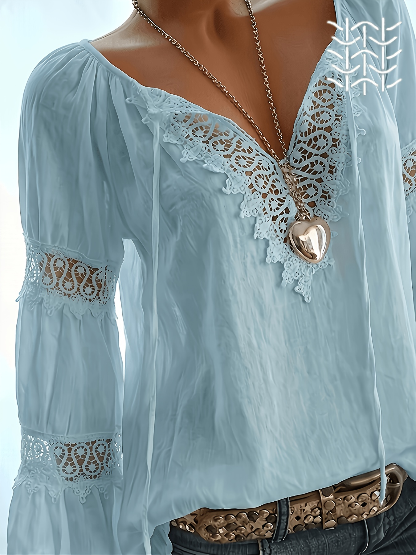 womens spring summer vintage style lace   v neck linen textured top elegant comfortable loose fitting daily   shirt
