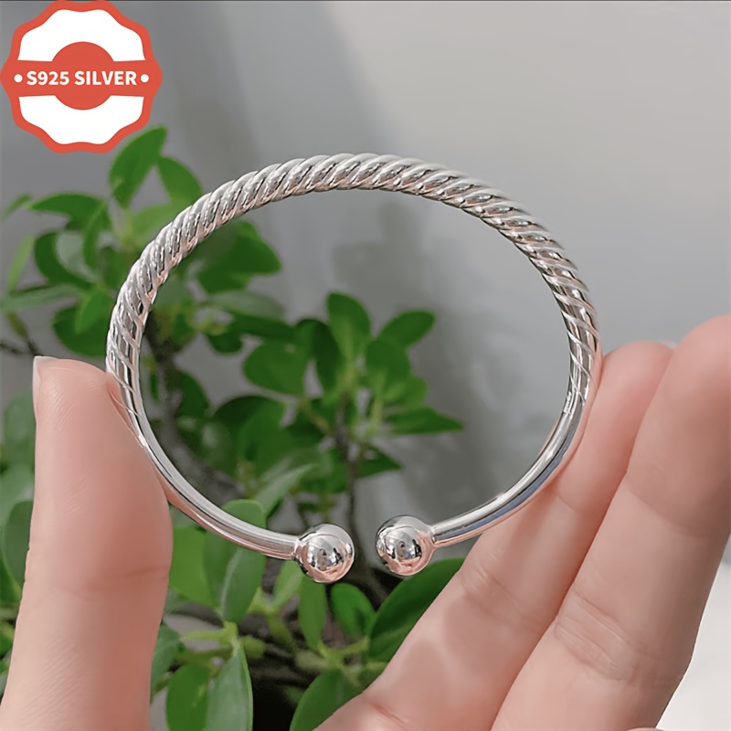TEMU 925 Hypoallergenic Love Twisted Pattern Bangle, Style For And Braid Open Adjustable Women's Bracelet, Suitable For , A Gift For , Gift ,