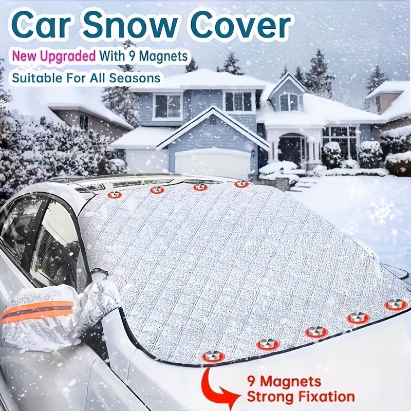 TEMU 1pc Car Snow Cover, Portable Car, Magnetic Fixing, Full Coverage,, Stable And Non-slip, Front Windshield Snow Protector, Snowproof,, Suitable For All, Car, With Night Reflective Warning
