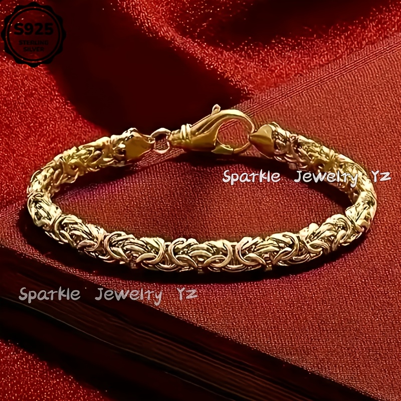 TEMU 18k Golden Plated-plated Grass Rope Golden Bracelet, 925 Sterling Silvery Material, The For Men For Everyday, Party Wear - For Birthdays, Valentine's Day, Father's Day, Any Holiday, Gift Box