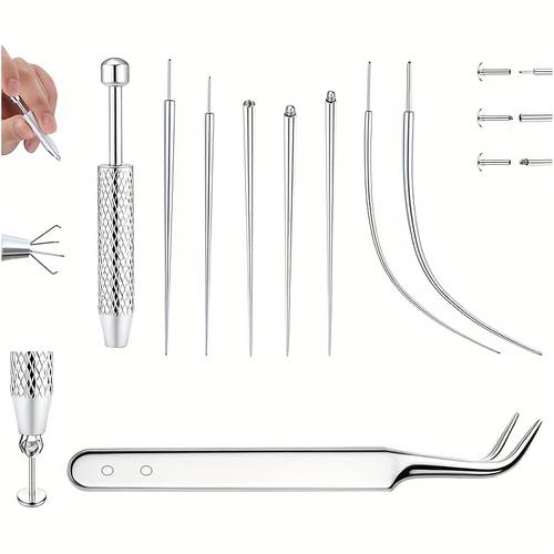 9pcs piercing taper insertion piercing ball screw piercing needles stainless steel piercing set for ear nose lip belly