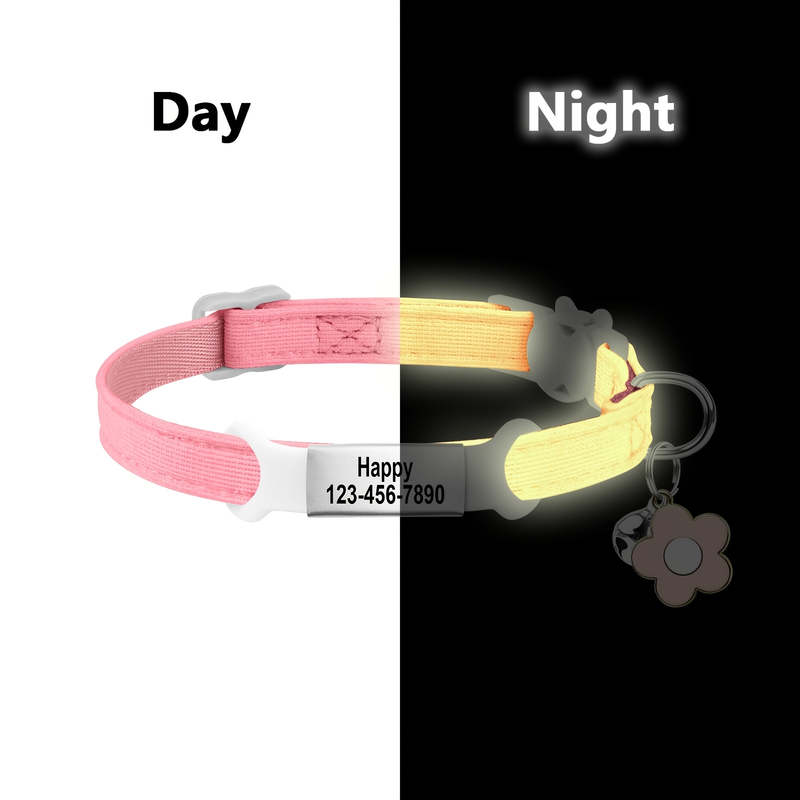 TEMU (customized) Customized -the-dark Cat Collar With Id Tag Laser Engraved Pet Information ( To 26 Characters) Suitable For 20 Kinds Of Cats