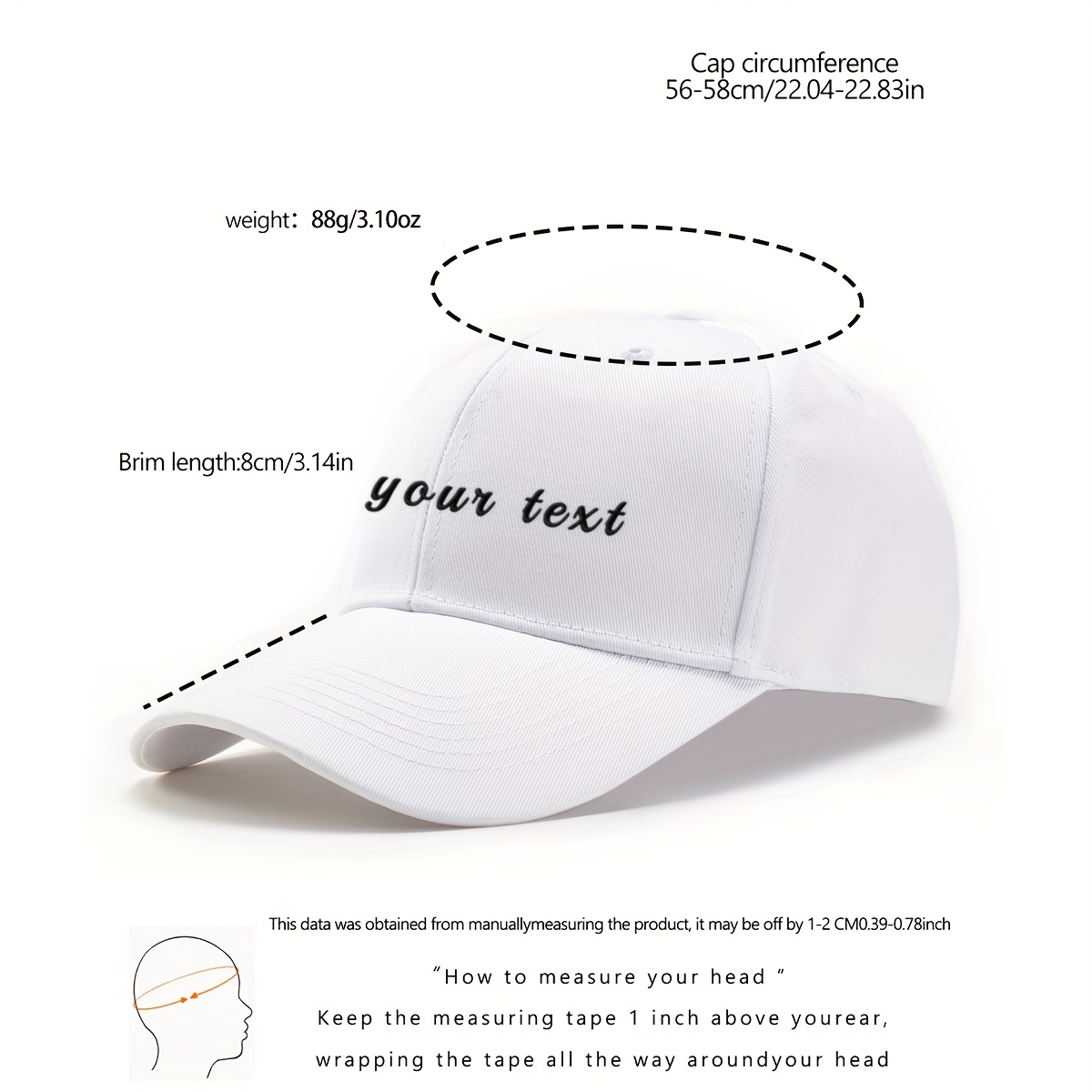 Custom Baseball Cap, Personalized Text Adjustable Hat