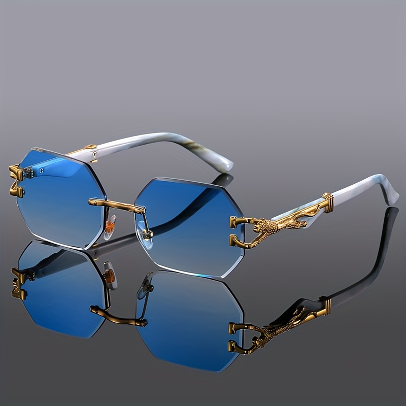 

Geometric Rimless Leopard Fashion Glasses For Men Women Rimless Cut Edge Fashion Vintage Decorative Shades