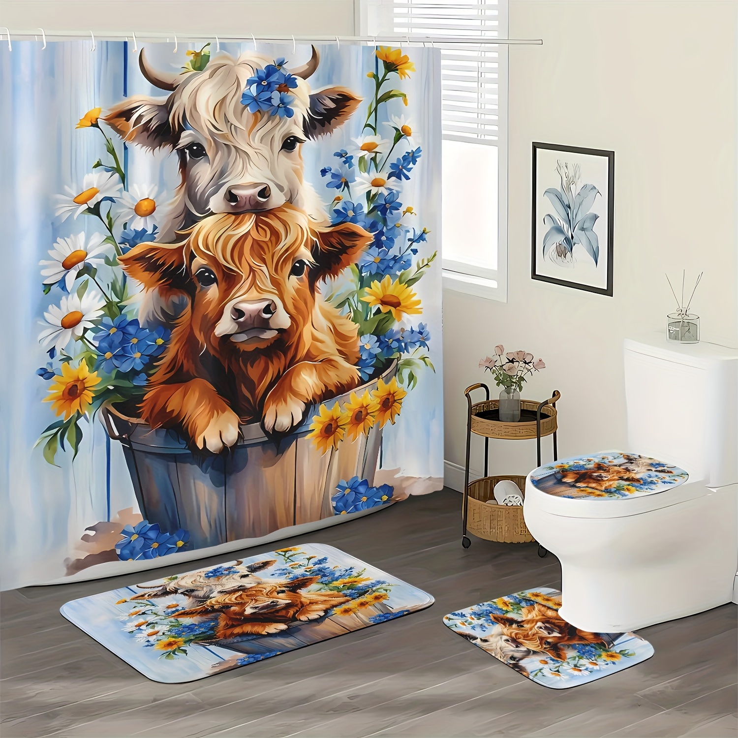 

& Shower Curtain Set - 1/4pcs Includes Bath Curtain , , Lid & U-shaped Rug - &