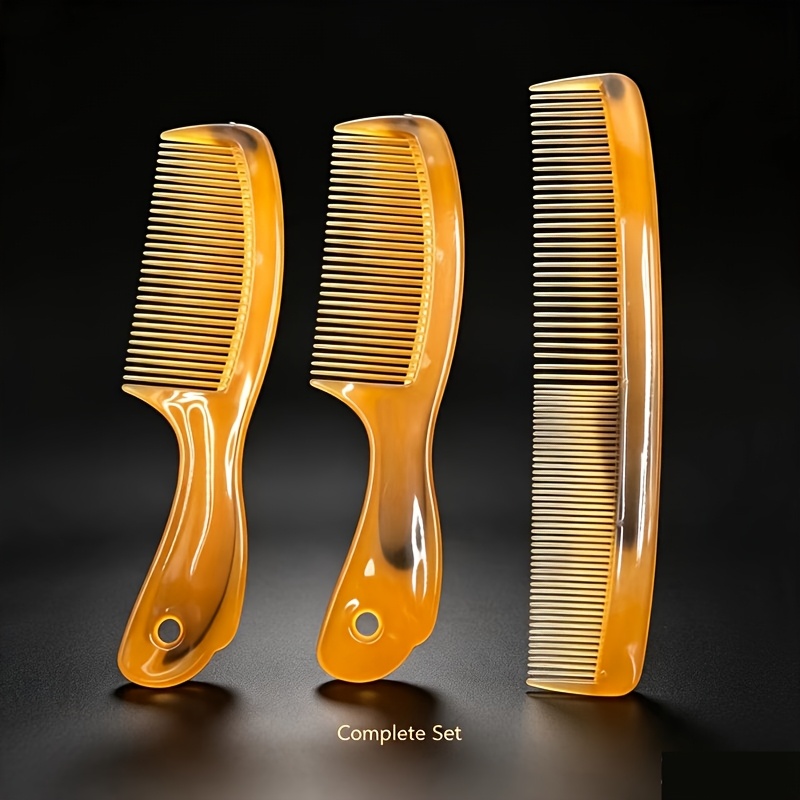 TEMU 3pcs Set Of Regular Combs, Unisex Wide-tooth And Fine-tooth Dual-sided Hair Combs, Amber-colored Household Combs