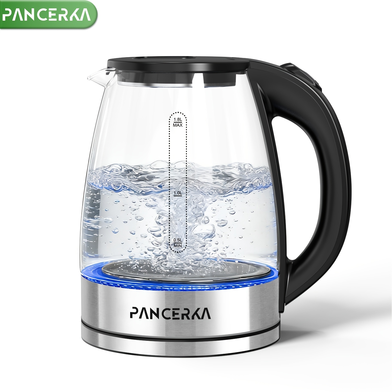 Pancerka Electric Kettle, Contact With Water, Wide Mouth For , Auto Shut Off, 1.8l Tea Kettle & Hot Water Boiler, Water Heater & Teapot, Black, 1500w