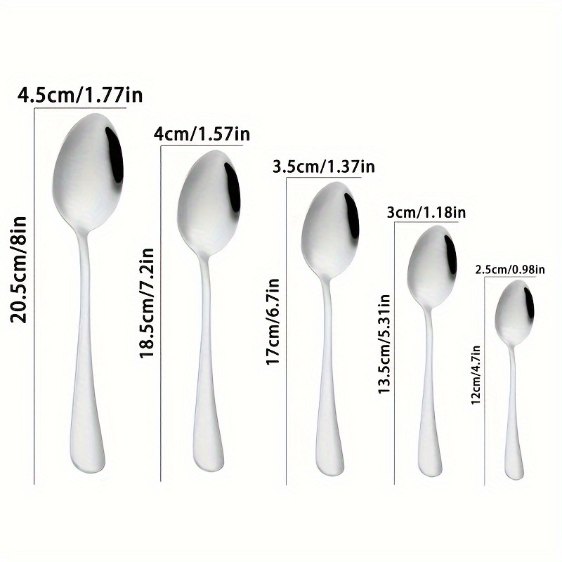 item picture 6pcs spoon set divided into 5 different sizes of spoons stainless steel spoons soup spoons coffee spoons and dinner spoons