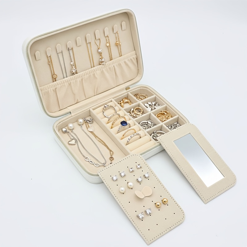 TEMU 1 boîte à bijoux de voyage spacieuse, conçue plate, en velours. Cet organisateur de bijoux multifonctionnel est doté d'une fermeture éclair et