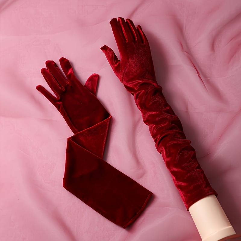 TEMU Velvet Gloves, - Long Gloves For Women, , Non-stretch, Or , , Accessory, Fashionable Wedding And Decor