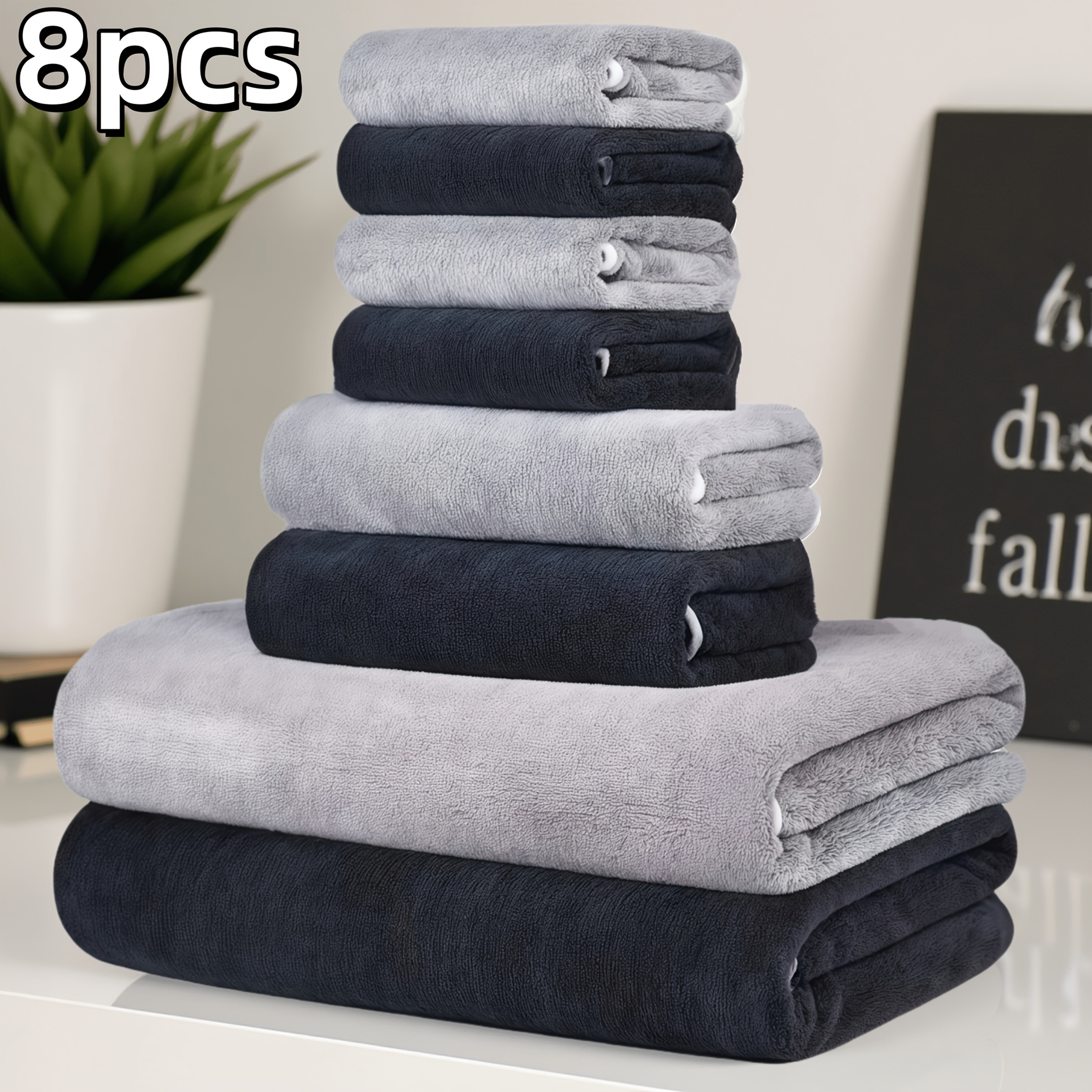 E-shop Solid 8er-Pack Superweiches Korallenvlies Badetuch-Set, 2 Badetücher 27 x 55 Zoll, 2 Handtücher x Zoll, 4 Quadrat-Handtücher 11.8 x 11.8 Zoll,