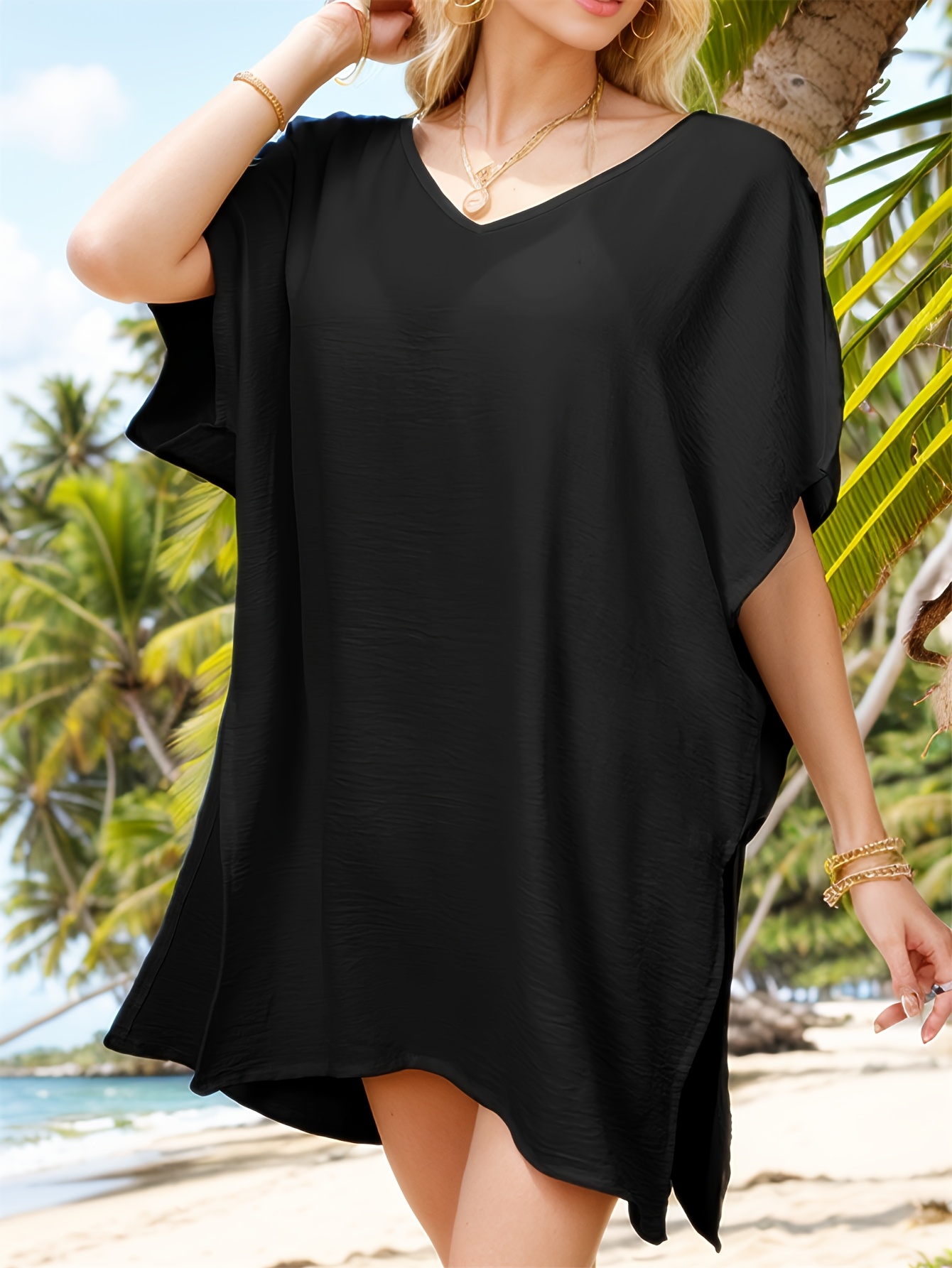black swimsuit cover up dress Black Beaded Quatrefoil Charm Bracelet | Cute Bracelets main image 1
