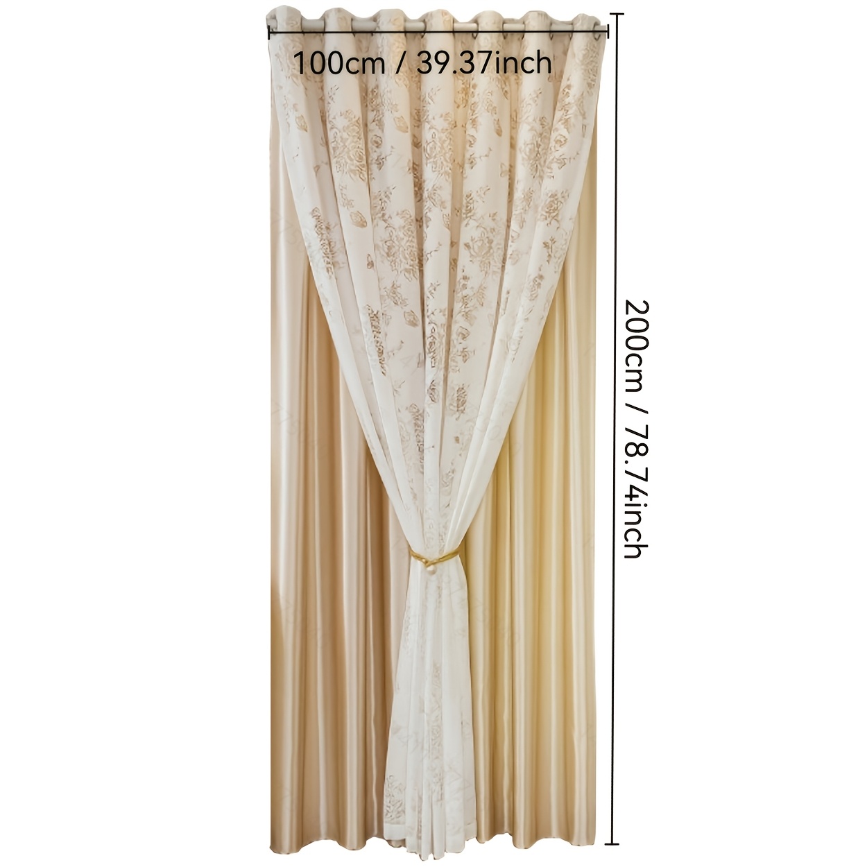 TEMU 1pc (cream Jacquard Floral Double-layer) Finished Curtain, Suitable For Living Room, Bedroom, Balcony, Dining Room And Home Office
