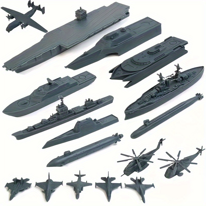 

17-piece Military Naval Fleet Model Kit - Pe Polyethylene Warship Submarine Destroyer Cruiser Jet Helicopter Desktop Display Collection For Ages 14+