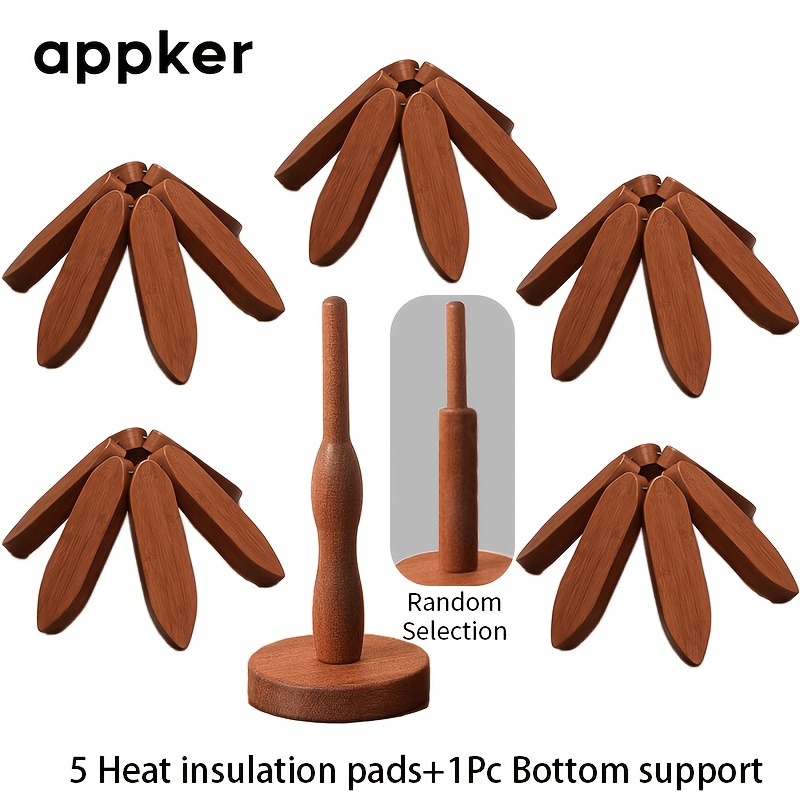TEMU Tapis d'isolation thermique en bois pour arbre Appker, tapis de table à manger pliable créatif, protecteur de casseroles et de bols, fabriqué à