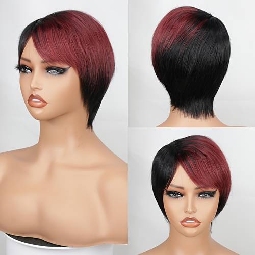 brazilian cut short hair wigs full machine bangs none lace wig for women ombre colored glueless wigs 100 human hair 150 density
