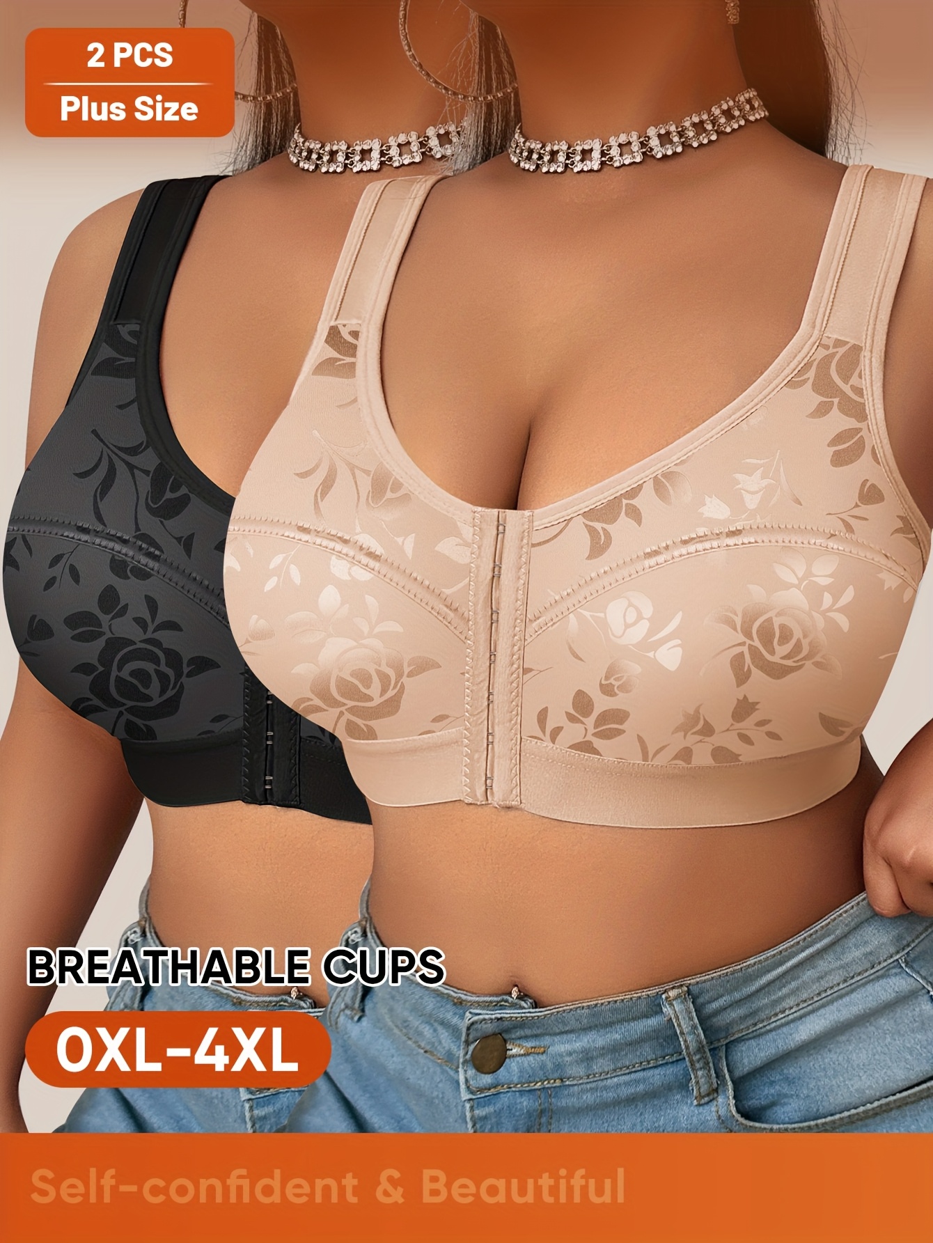 item picture 2  bras   bras for women front closure jacquard pattern molded cups plus size full coverage soft and breathable sizes 0 4xl