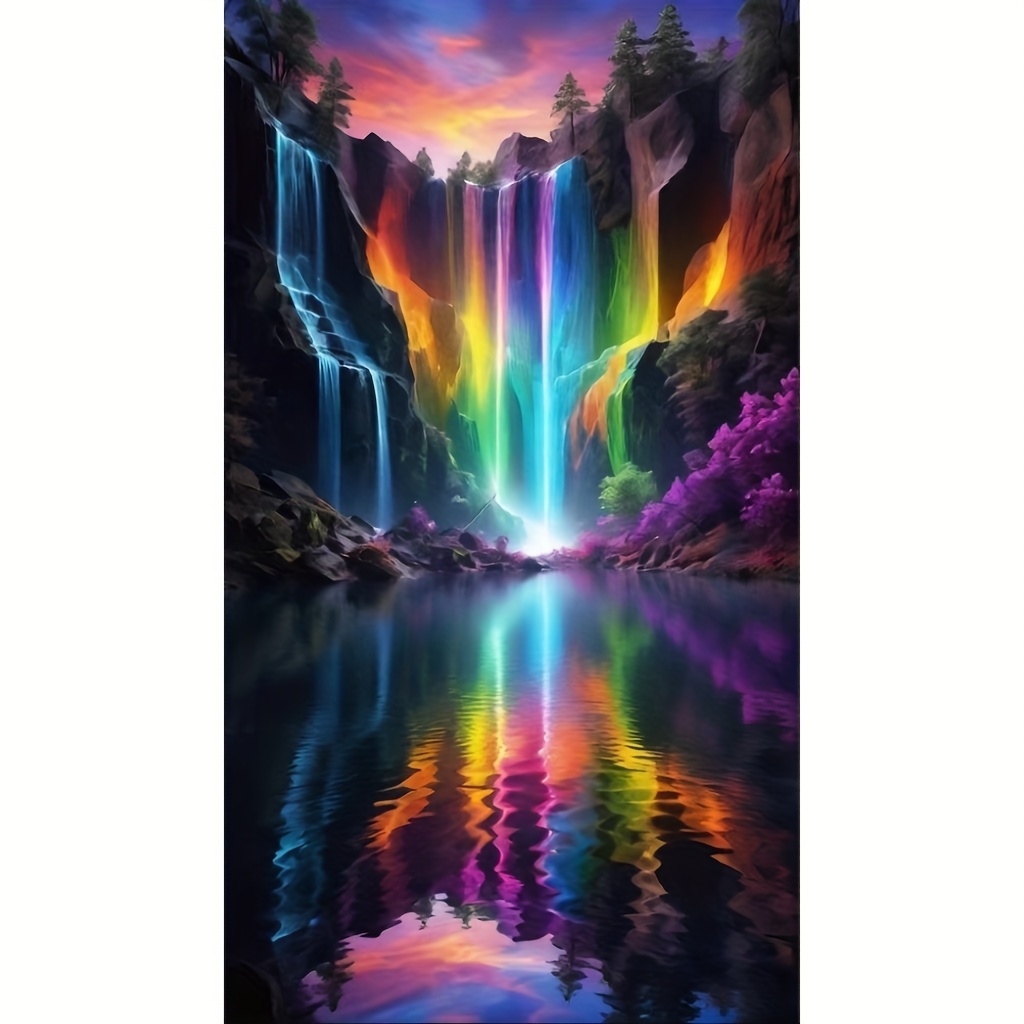 

40x70cm/15.75x27.56in Unframed Diy 5d Diamond Painting Kit - Vibrant Rainbow Waterfall - Diamond Art, Wall Decor, Gift - Round Diamonds, Oil Canvas