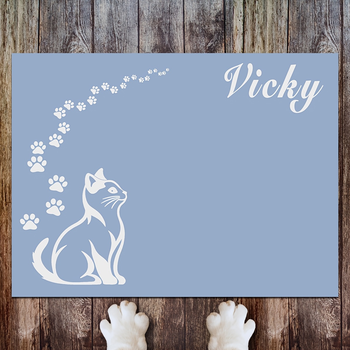 TEMU (customizable) 1pc, Customizable Name Or Slogan Cat Feeding Mat, Paw Print Pattern Print ( Optional), Pet Feeding Mat, Non-slip Mat, Cat And Dog
